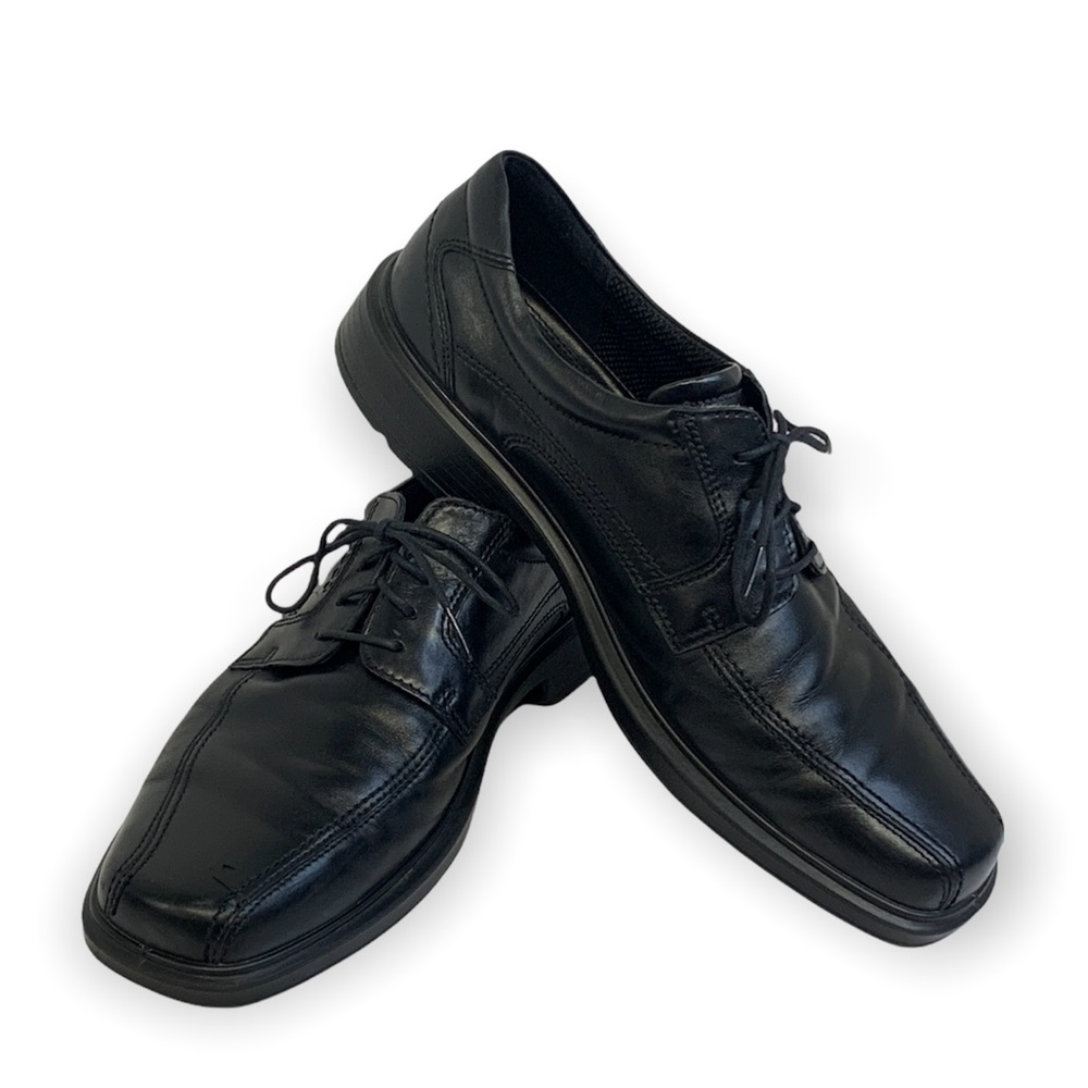Ecco Oxford Black Leather Shock Point Lace Up Dress Shoes Size 46 EU/12 -12.5 US